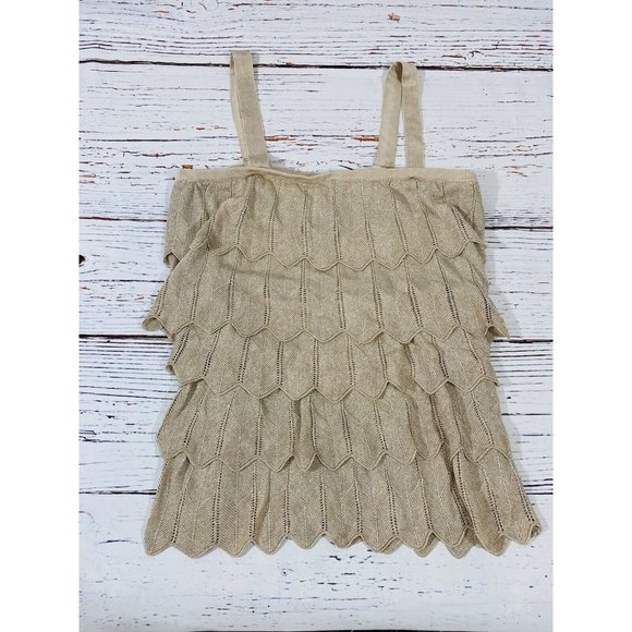 Gold Flapper Style Tank Womens Knit Shimmer Chevron Adjustable Straps Roaring 20 - Picture 4 of 8